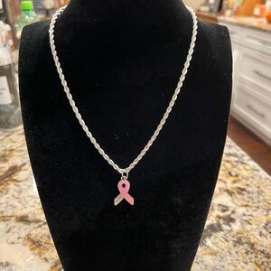 Jewelry Breast cancer awareness Silver Necklace with Pink Ribbon Pendant